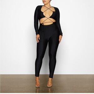 Skims Black‎ Long Sleeve Cutout Wrap Jumpsuit NWOT